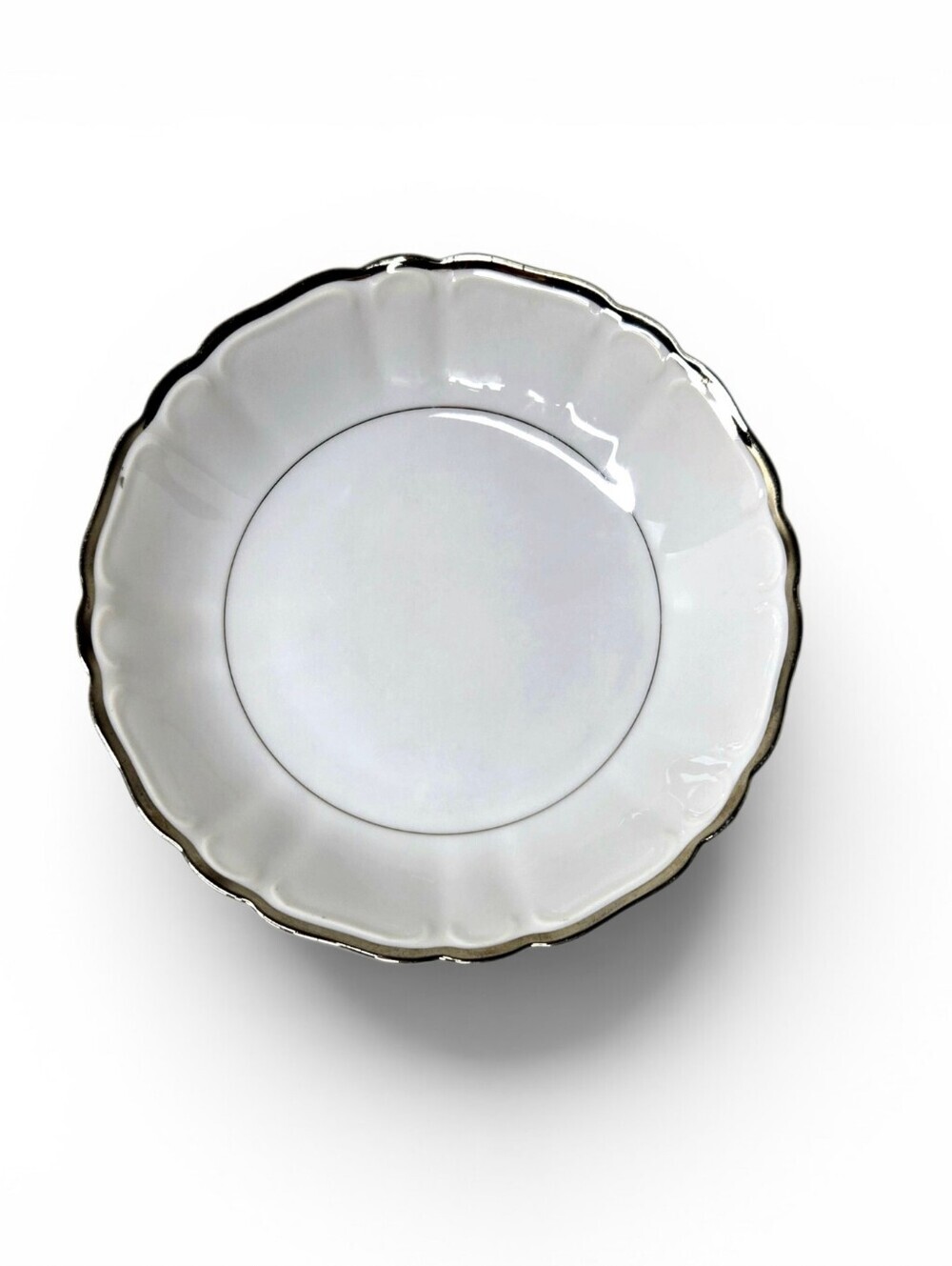 Harmony House, Silver Sonata china soup bowl. White/silver